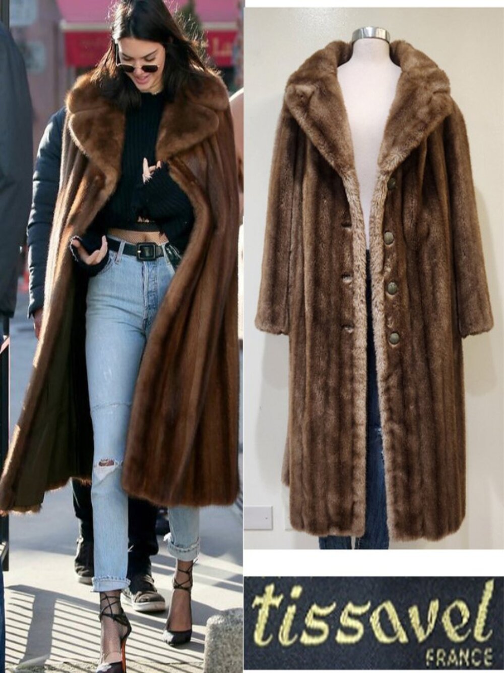💥UBER GORGE!💥TISSAVEL OF FRANCE VTG 70s FAUX MINK FURCOAT in WHISKE
